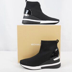 Michael Kors Skyler Stretch Knit Sneaker Wedge Bootie Ankle Boots in Black